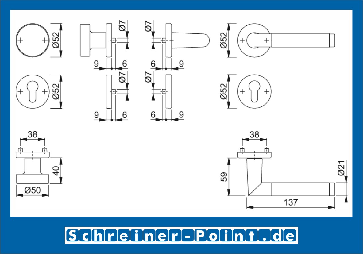 Hoppe Amsterdam Aluminium Rosettengarnitur F1 / F69 Alu / Edelstahl 1400/42KV/42KVS, 1974421, 1926518, 1974448, 3390649